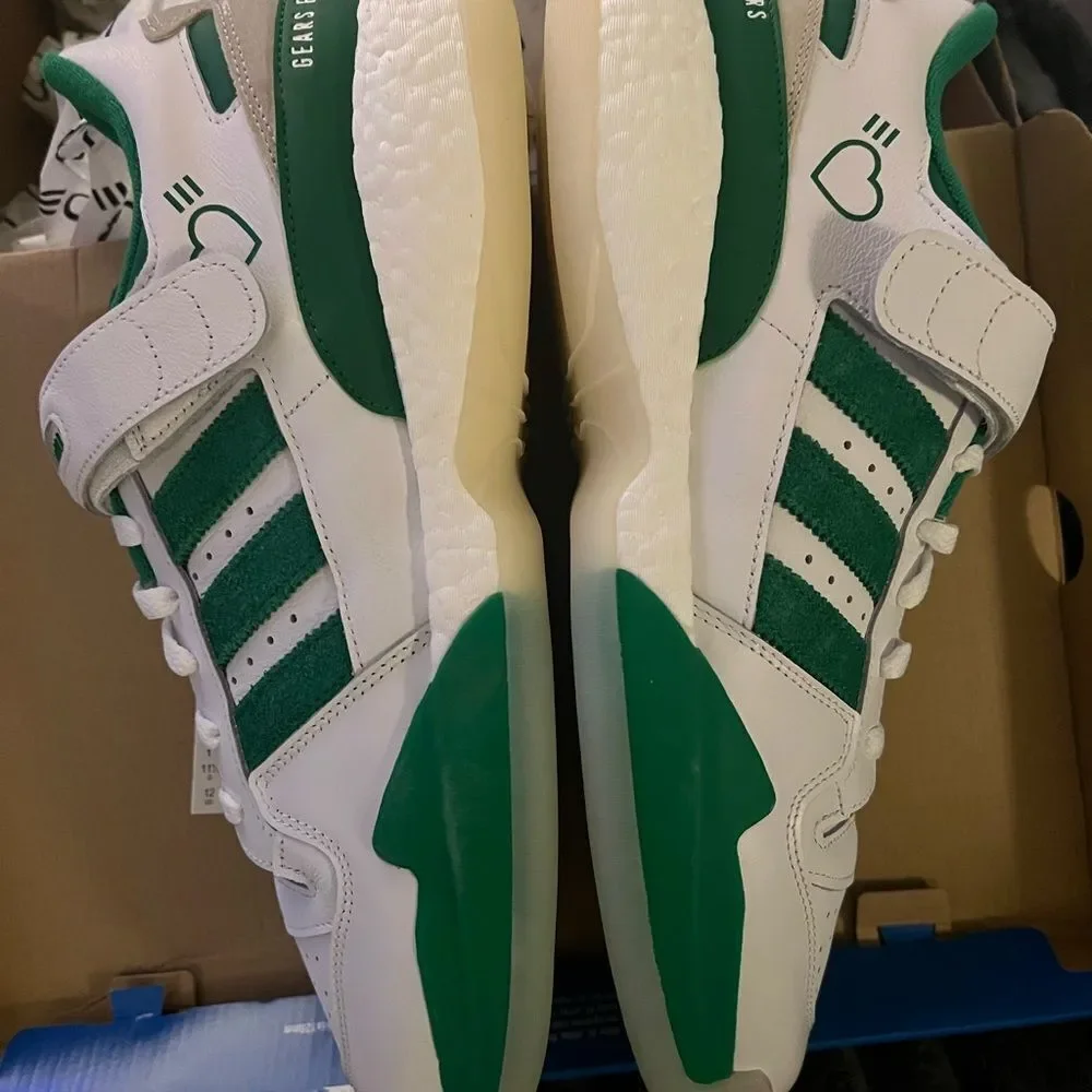 Adidas X Pharrell Forum Low Human Made Green & White Sneakers + Socks 2 Match